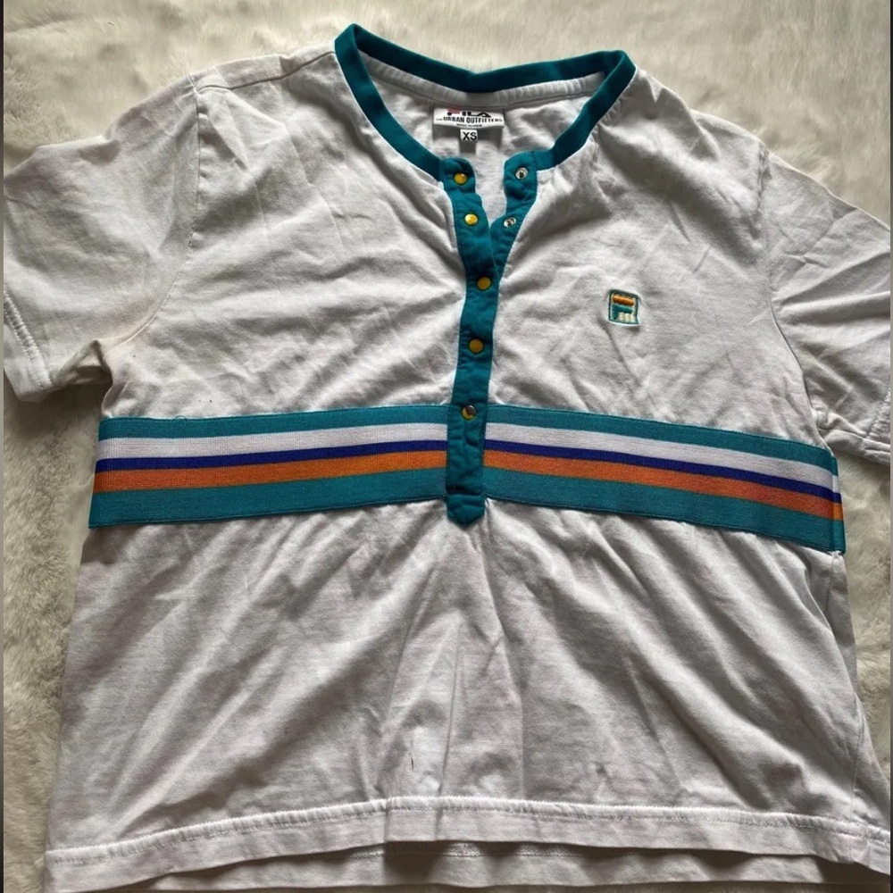 Fila White and Blue Button Down Shirt Sporty Design